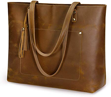 S-ZONE Women Vintage Genuine Leather Shoulder Tote Bag Large Work Purse Handbag