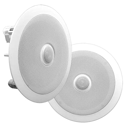 6.5'' In-Wall/In-Ceiling Midbass Speakers - 2-Way Woofer Speaker System Directable 1'' Titanium Dome Tweeter Flush Mount Design w/ 65Hz - 22kHz Frequency Response 250 Watts Peak - Pyle PDIC60, White