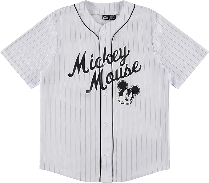 Disney Mens Mickey Mouse Baseball Jersey - Mens Classic Mickey Mouse Mesh Button Down Baseball Jersey Mickey Mouse Shirt