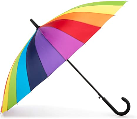 totes Rainbow Auto-Open 24 Rib Stick Umbrella with a Classic J Hook Curved Handle