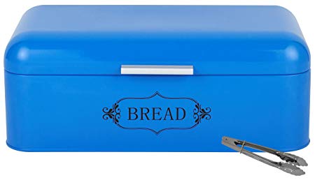 SUNERIC Vintage Bread Box for Kitchen | 16.5"X9"X6.3" Steel Bread Bin with Powder Coating with Free Tong (Dodger Blue)