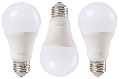 TIWIN A19 E26 LED Bulbs 100 watt equivalent (11W) ,Daylight (5000K),1100lm, CRI80 , General Purpose Light Bulb, UL Listed, Pack of 3