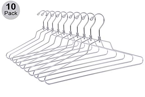 10 Quality Metal Hangers, Swivel Hook, Stainless Steel Heavy Duty Wire Clothes Hangers (10, Standard - 17" inch)