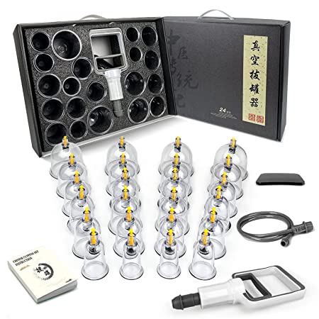 Cupping Therapy Set 24 Cups Professional Chinese Cupping Set with Pump Suction Cups Cupping Kit for Body Cellulite Muscle Massage, Pain Relief, Physical Therapy