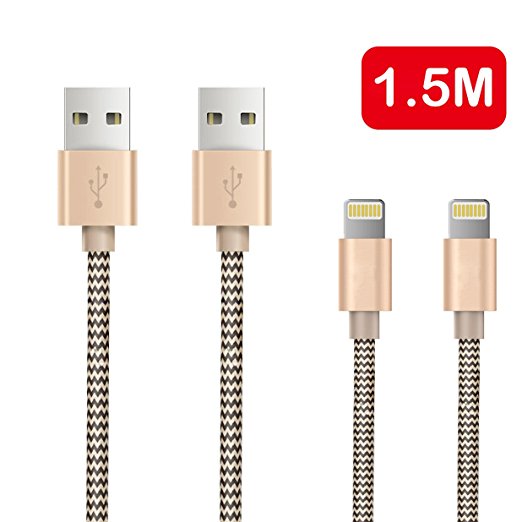 OTISA 2Pack 5Ft Nylon Braided Lightning Cable with Ultra-compact Connector(Fits for Lifeproof Case), iphone charging cable for iPhone 5se/6s/6/6s plus/5s/5/7/7 plus, iPad,iPod Compatible with iOS9