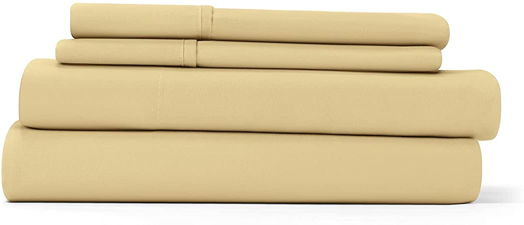 Linen Market Ultra Soft Easy Care Microfiber 16" Deep Pocket Basic 4 Piece Bed Sheet Set with Pillowcases, Gold, Queen