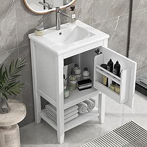 Harper & Bright Designs 20" Bathroom Vanity with Sink, Bathroom Cabinet with Soft Closing Door, Storage Rack and Open Shelf, White