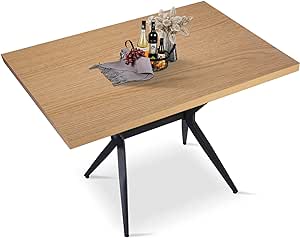 LUCKYERMORE 48 X 30 Inch Wood Dining Table for 4-6 Persons, Mid Century Modern Dining Table with No-Slip Mats, X Shape Metal Base, Rectangular Kitchen Dining Room Table for Home Furniture