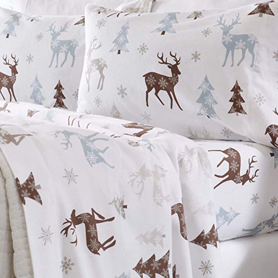 Home Fashion Designs Flannel Sheets Twin Winter Bed Sheets Flannel Sheet Set Snowy Reindeer Flannel Sheets 100% Turkish Cotton Flannel Sheet Set. Stratton Collection (Twin, Snowy Reindeer)