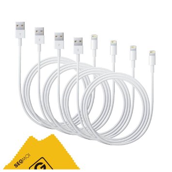 SEGMOI (TM) 4Pack 3 Meter 10Ft Lightning 8Pin to USB Charging Cable Charger Cord for Apple iPhone 5, 5C, 5S, iPhone 6, 6 Plus, iPad 4, iPad Mini, iPod Touch 5 and Nano 7 White