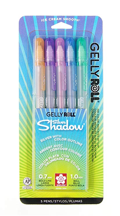 Sakura 58530 5-Piece Gelly Roll Assorted Colors Silver Shadow Pen Set