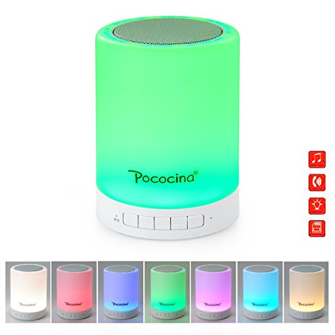 Pococina Smart Touch Sensor Bedside Lamp and Dimmable Warm White LED Children Table Lamp with Color Changing Bluetooth Speaker