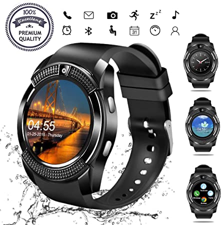 Smart Watch, Bluetooth Smartwatch Touch Screen Wrist Watch with Camera/SIM Card Slot,Waterproof Smart Watch Sports Fitness Tracker Android Phone Watch Compatible with Android Phones Samsung Huawei