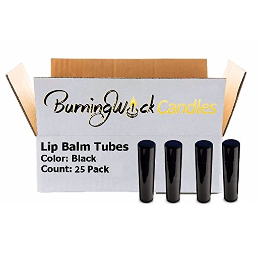 25 Empty Lip Balm Containers - Black Bulk Chapstick Tubes BPA Free - DIY Lipstick - Make Your Own Lip Gloss - 0.15 oz - Solid Color Tubes - Made In the USA