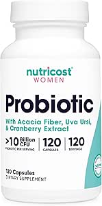 Nutricost Probiotic for Women 10 Billion CFU, 120 Capsules - Complex with Acacia Fiber, Uva Ursi & Cranberry Extract, Non-GMO & Gluten Free