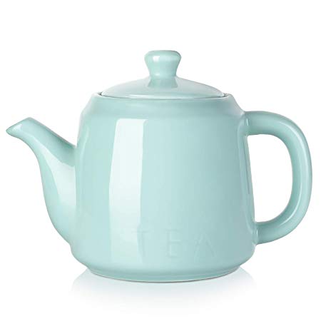 DOWAN Ceramic Teapot, 30 Ounce Tea Pot with Filter Hole and Double Slots, Blooming and Loose Leaf Teapot, Turquoise