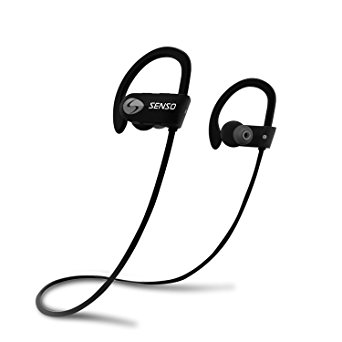 SENSO ActivBuds Bluetooth Headphones, Best Wireless Sports Earphones w/ Mic IPX7 Waterproof HD Stereo Sweatproof Earbuds for Gym Running Workout 8 Hour Battery Noise Cancelling Headsets (Black/Grey)