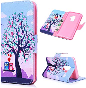 MOLLYCOOCLE Galaxy S9 Plus Wallet Case, Owl Tree PU Leather Flip Folio Wallet Case with Slim Lightweight Shockproof TPU Bumper Cover for Samsung Galaxy S9 Plus