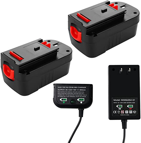 2 Packs 4.0Ah Ni-Mh 18 Volt HPB18 Battery and Charger Compatible with Black and Decker 18V Battery HPB18-OPE A1718 244760-00 Firestorm FSB18 FS18FL FS180BX FS18BX