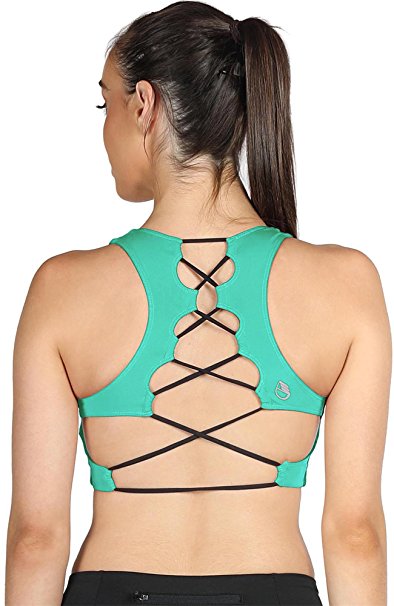 icyZone Workout Clothes Racerback Yoga Clothes Sexy Strappy Sports Bra for Women