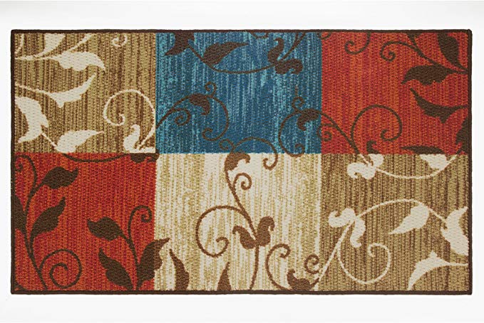 Modern Living Leaf Vine Squares Decorative Area Accent Rug, 26 by 45-Inch