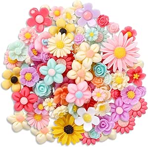 DIY Flower Resin Charms,80Pcs Daisy Resin Flatback Beads,Plastic Beads Flatback Cabochons Embellishment for Jewelry Making Scrapbooking Phone Case Decor Hair Accessories Making Card Making Hair Clip