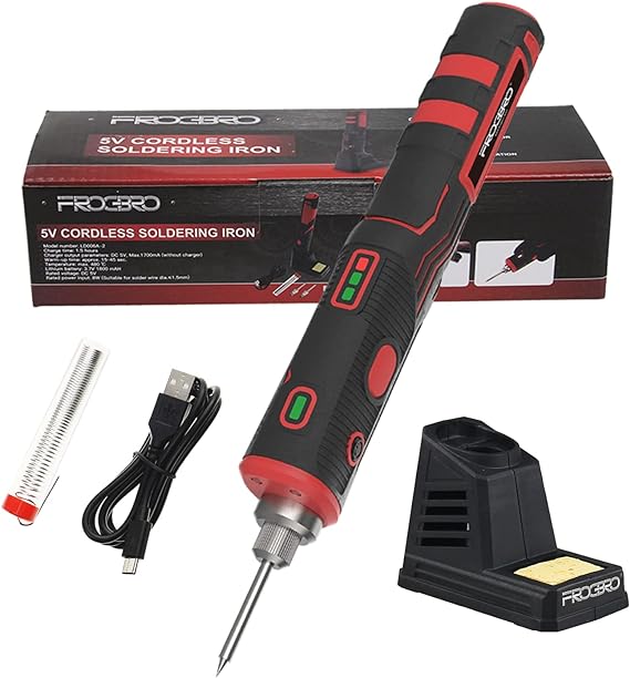 FrogBro 11W Cordless Soldering Iron Kit,Upgrade 2500mAh Max 968℉ Fast Heating Portable Soldering Iron, USB Rechargeable Soldering Iron High Capacity with Touch Sensor & LED Spotlight