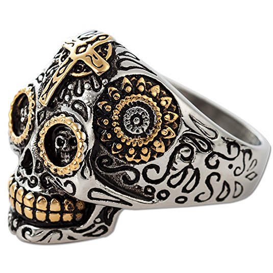 Jude Jewelers Vintage Gothic Stainless Steel Cross Skull Biker Ring
