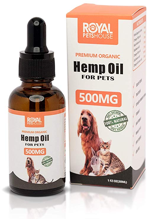 RoyalPetsHouse 5% Hemp oil for Dogs Cats & Pets 500MG 30ml for Separation Anxiety Relief | Calming | Supplement for Joint & Hips | Pain | Sleep | Treats Skin and Coat | Organic high strength