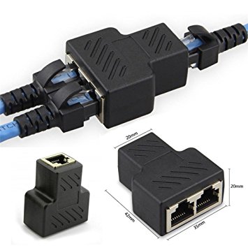 HUACAM HCM67 RJ45 Splitter Adapter 1 to 2 Dual Female Port, Cat 5 / Cat 6 / Cat 7 Lan Ethernet Socket Splitter Plug Adapter with Shield [Anti-Signal Interference]