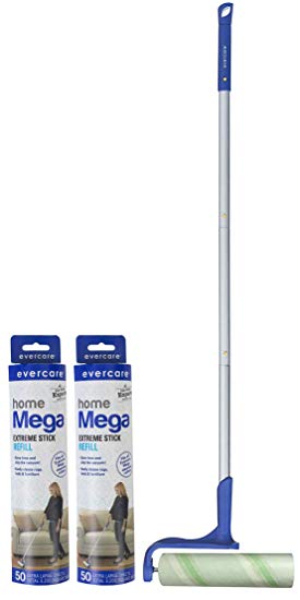 Evercare Mega Lint Roller with Expandable Pole with 25 Layers   Two 50 Layer Refills (125 Sheets Total)