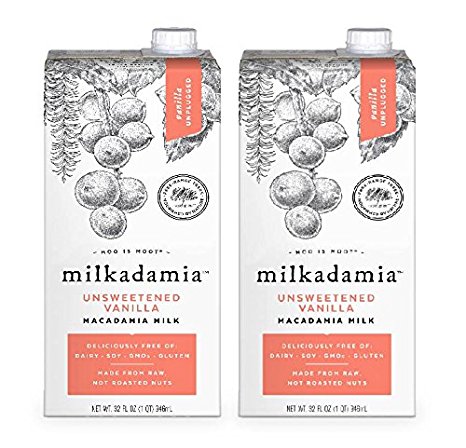 Milkadamia Unsweetened Vanilla, Vegan and Keto-Friendly Macadamia Milk, 32 Ounce (Pack of 2)
