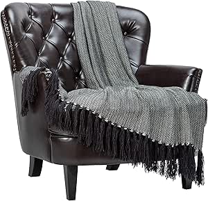 Chanasya Premium Mini Chevron Super Soft Throw Blanket with Tassels Warm Cozy Lightweight Blanket for Bed Sofa Chair Couch Cover Living Bed Room Black and White Chevron Blanket (50x65 Inches)