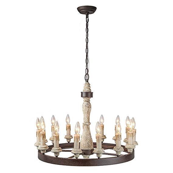 LALUZ 15-Light French Country Chandeliers Wood Chandelier Lighting