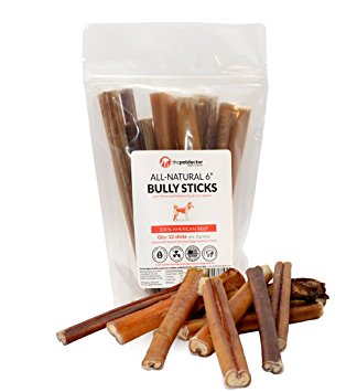 All Natural Bully Sticks For Dogs, Made in USA, Healthy Dog Treats, Premium Unscented Chews Promotes Good Oral Hygiene - 12 Count