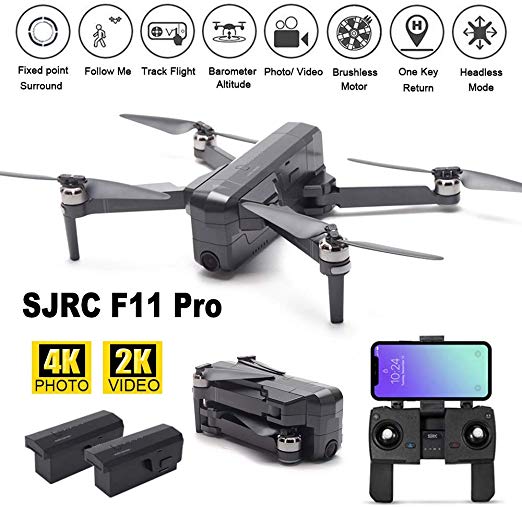 MOSTOP SJRC F11 Pro RC Drone 5G WiFi FPV GPS RC Drone Foldable 2K Camera Record Video App Control iOS Android One-Key RTH Follow Me 3D Visual Track Flight Headless (F11 Pro   2 Battery)