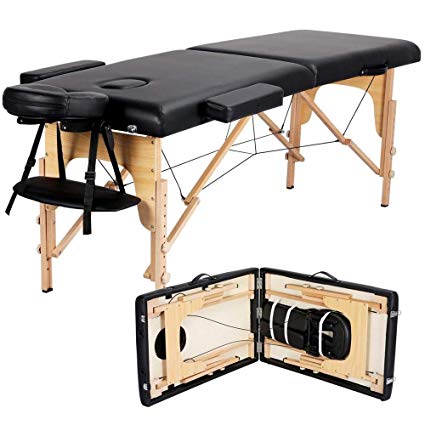 Yaheetech Massage Table Portable Massage Bed Spa Bed 84 Inch Adjustable 2 Fold Salon Bed Face Cradle Bed with Carrying case/Headrest/Armrest/Hand Pallet, Black