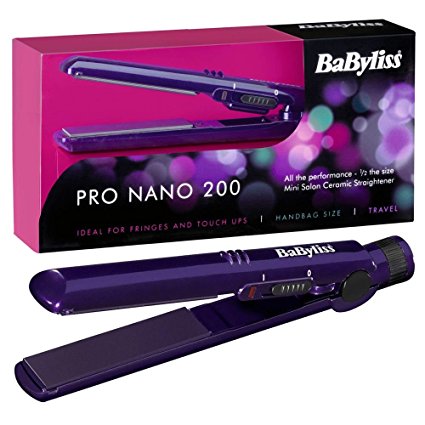 New Babyliss 2860 Pro Nano 200 Mini Salon Ceramic Travel Hair Straightener - Purple