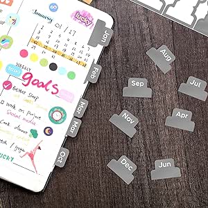 24 Pieces Adhesive Tabs Designer Accessories Monthly Tabs Planner Stickers Decorative Monthly Index Tab for Office Study Planners Organizations (Grey)