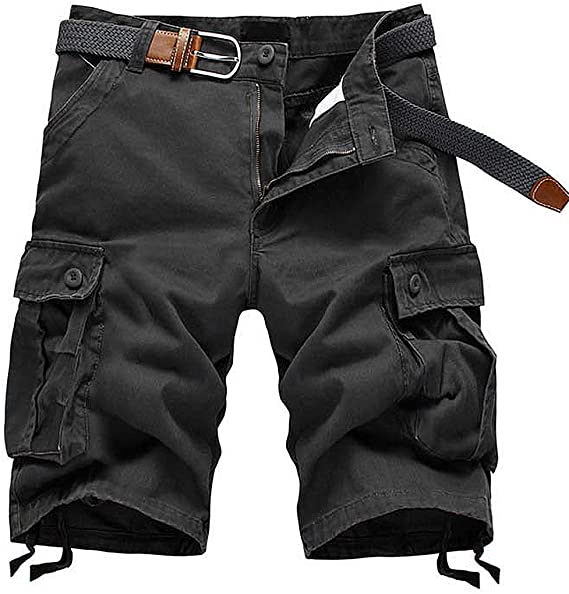 APTRO Mens Short Cargo Shorts Summer Black Cotton Dress Camo Casual Shorts Men's Shorts Combat Pants Multi Pocket Knee Length Elastic Shorts