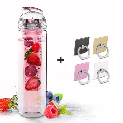 SH&H Tritan Fruit Infuser Water Bottle, Pink, 27 oz