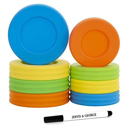 Regular & Wide Mouth Mason Jar Lids - Compatible with Ball Jars - Reusable and Leak Proof Plastic Lids are BPA Free - Includes Pen for Marking - Pack of 8