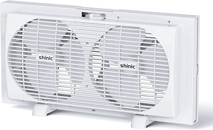 Shinic 9 Inch Twin Window Fan Reversible Airflow Control, 2 Speeds Window Exhaust Fan with Auto-locking Expenders and Foldable Handle, ETL Listed, Household Window Fan Fits 22"-33" ​Window