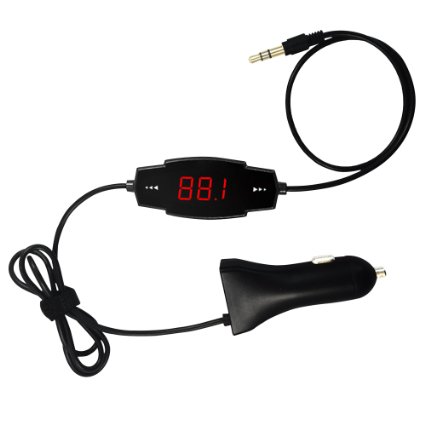First-rate 3.5mm Audio Jack Adapter FM Radio LCD Transmitter w/ USB Car Charger