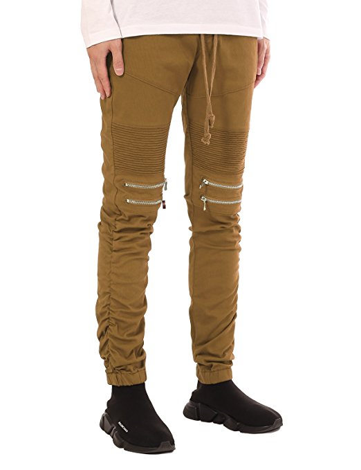 JD Apparel Men's Slim Fit Ripped Destroyed Biker Jogger Pants