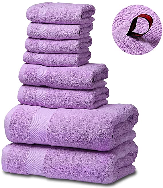 SEMAXE Purple Cotton Towel Set (2 Bath Towels, 2 Hand Towels, 4 Washcloths) Super Absorbent Fade-Resistant 8 Piece Towel Set