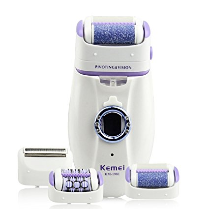 Bienna Women Epilator Shaver Callus Remover [ 3 in 1 ][Rechargeable][Waterproof Head]Electric Cordless Razor Trimmer Hair Removal w/ LED Light for Bikini Body Facial Hair and Dry Dead Feet-Purple