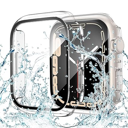 Goton Waterproof Case for Apple Watch Screen Protector 45mm Series 9 8 7 Cover, Full Protective Hard PC Bumper Face Covers Accessories Designed for iWatch 45 mm Clear