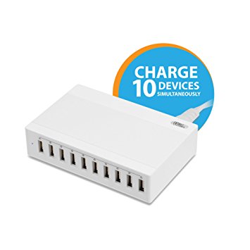 AVLT-Power 60W 10-Port USB Charger - USB Desktop Charger Charging Station Multi-Port USB Cell Phone Charger Tablet Charger, White