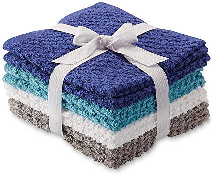 8 Pack Popcorn Texture Terry Wash Cloths Rags Blue Teal White Grey Gray